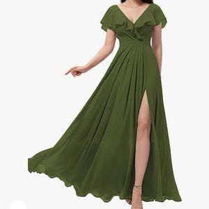 Olive green prom dress, size 16, lace up back, slit